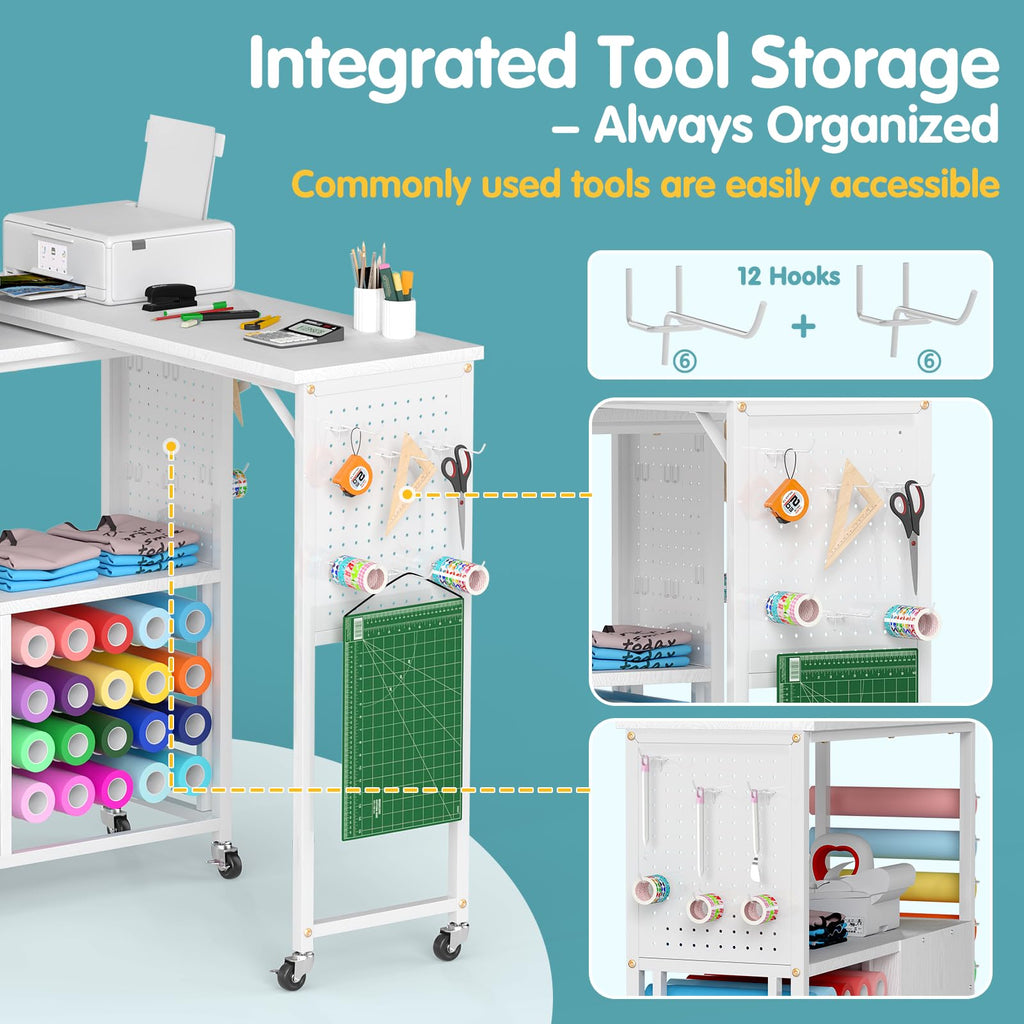 360 Craft Cart 26 Vinyl Storage and Pegboards Rolling Organizer Compatible with Heat Press and Cutting Machine