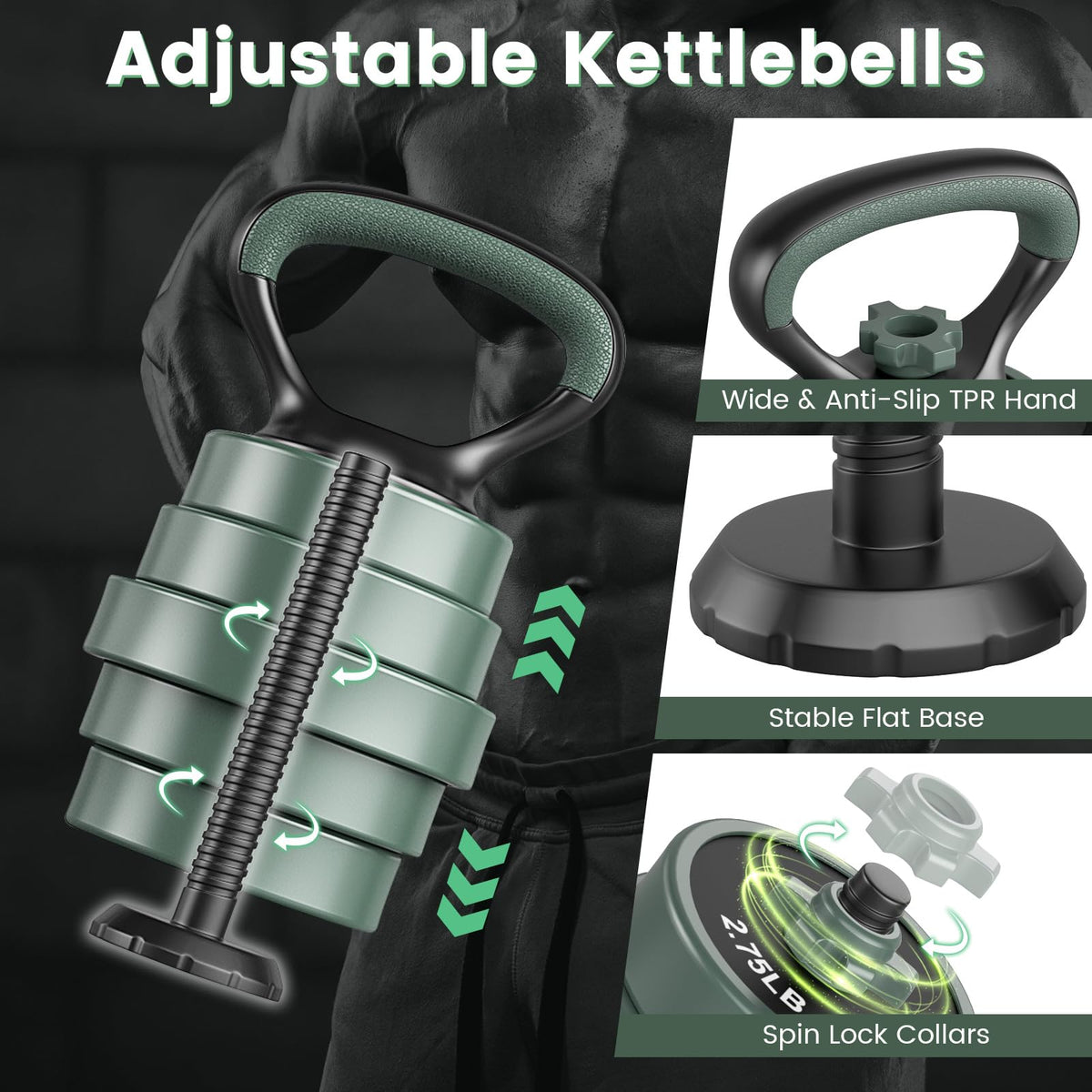 Adjustable dumbbell set 4 in 1 with connector 92 lbs 47 lbs dumbbells barbells kettlebells push up stands