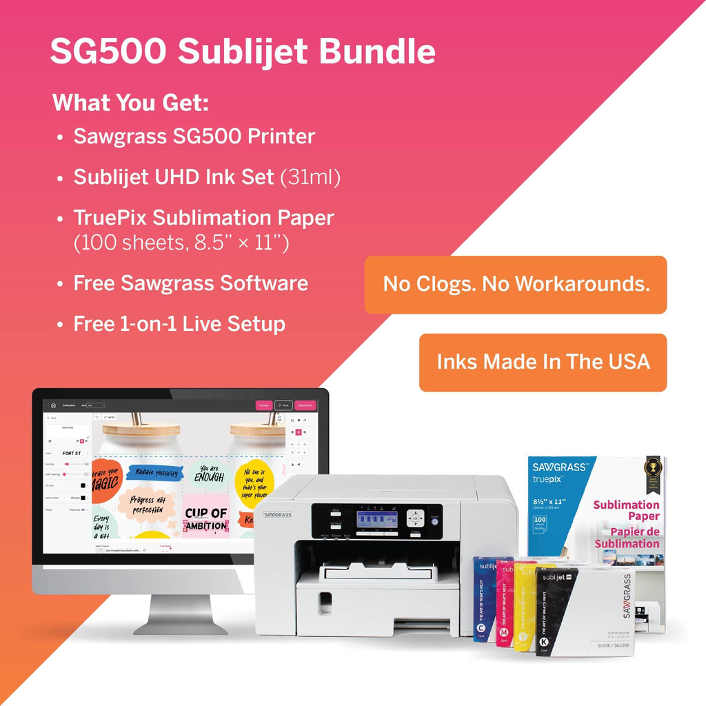 SG500 Sublimation Printer with 31 mL Inks and Paper Bundle Complete Starter Kit for High Quality Printing