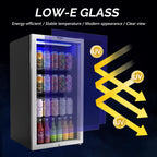 3.3 cu ft beverage refrigerator cooler double glass door adjustable shelf with lock 32 to 50 Fahrenheit black