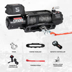 13500 lb electric winch for truck SUV trailer heavy duty synthetic rope 12V waterproof wireless wired remote