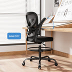 Standing Desk Drafting Chair with Footrest Ergonomic Mesh Lumbar Support Flip up Armrest Rolling Black