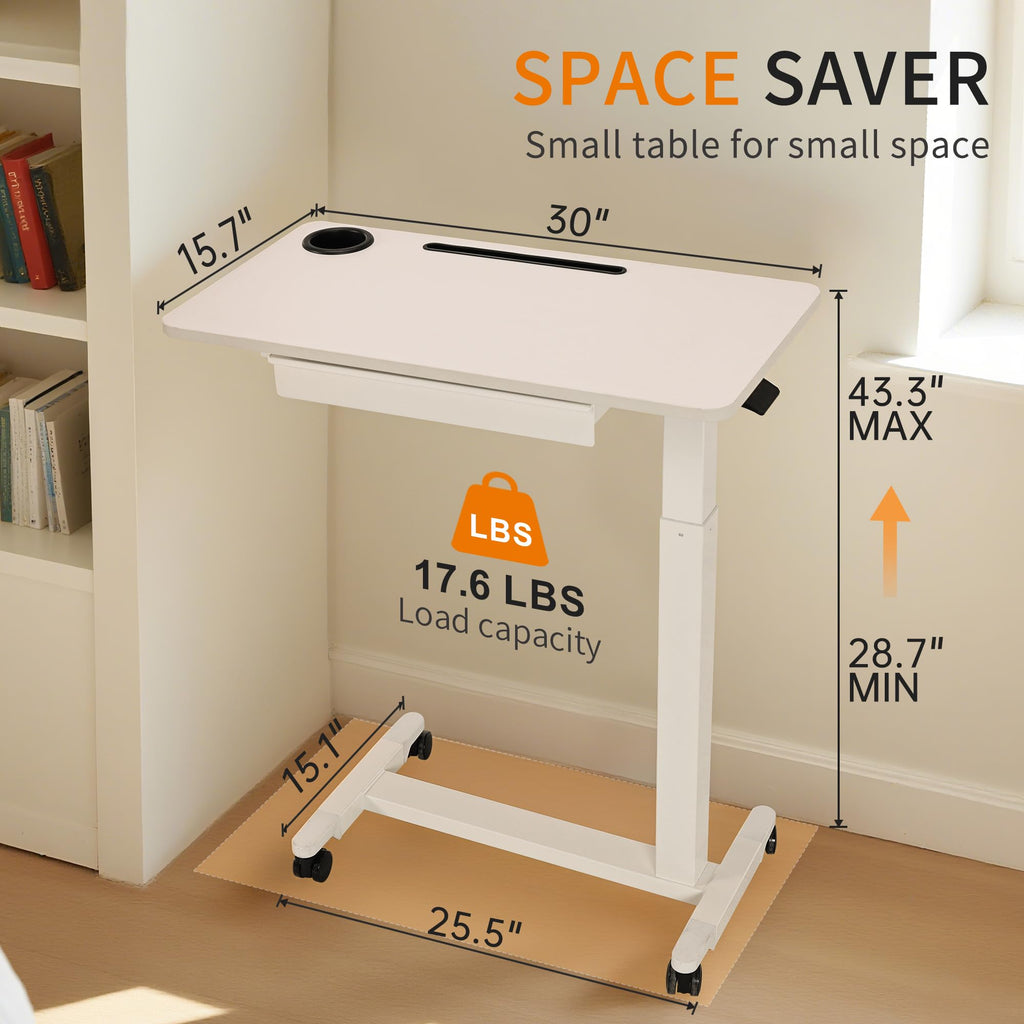 Adjustable Overbed Table with Drawer, Wheels, Cup Holder