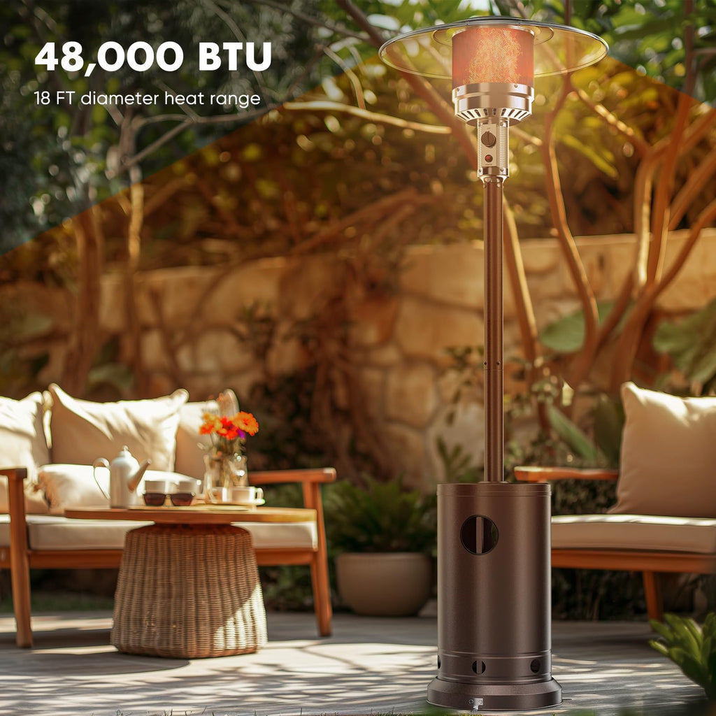 48000 BTU Outdoor Patio Propane Heater with Sandbox Wheels Portable Heating for Garden Backyard Deck