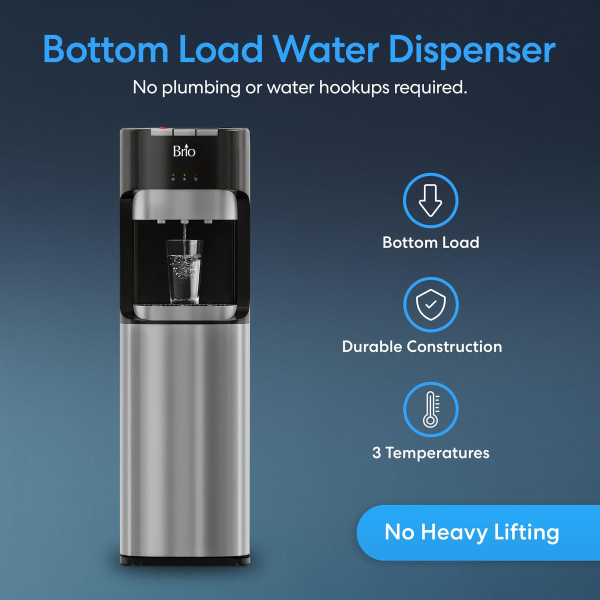 Bottom Loading Water Cooler Dispenser for 5 Gallon Bottles Stainless Steel Freestanding Home Office