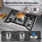 Heavy 30 Inch Gas Cooktop 5 Sabaf Burners 304 Stainless Steel Built In NG LPG Convertible Thermocouple