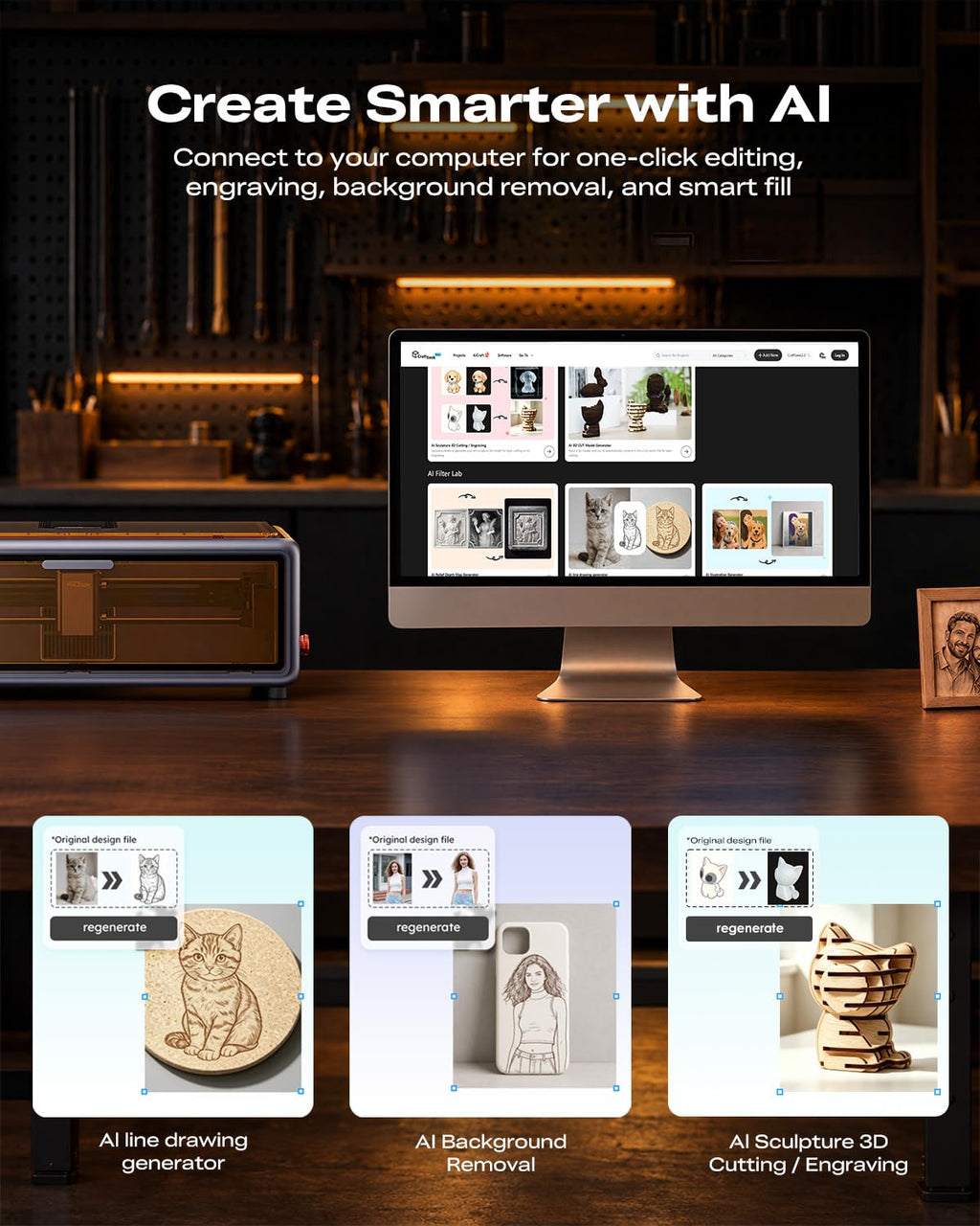 Falcon A1 10W Laser Engraver 80W Enclosed 600mm/s HD Camera Auto Pos Smart Recognition Wood Metal Class 1