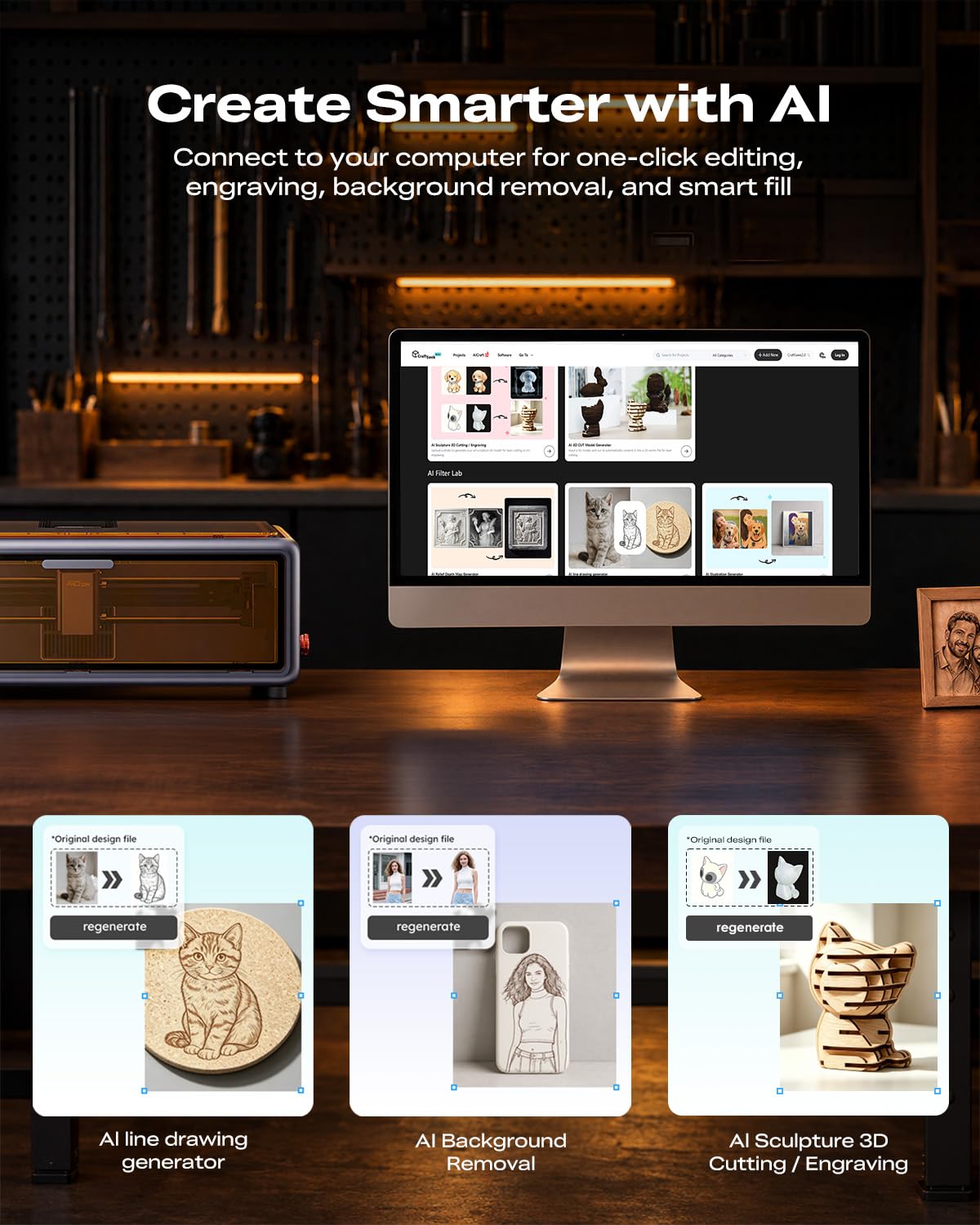 Falcon A1 10W Laser Engraver 80W Enclosed 600mm/s HD Camera Auto Pos Smart Recognition Wood Metal Class 1