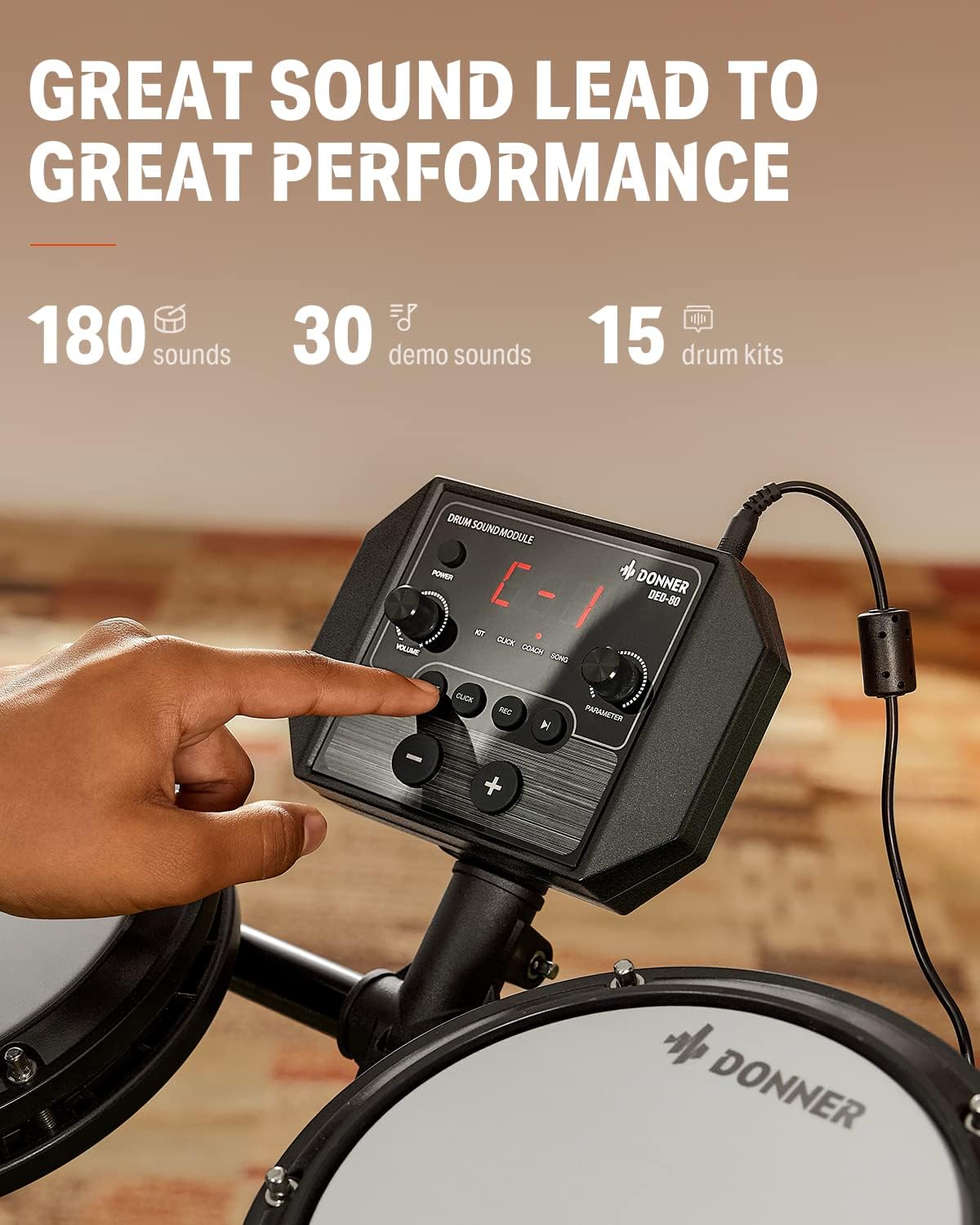 DED-80 Electronic Drum Set with 4 Quiet Mesh Pads 180+ Sounds 2 Pedals Throne Headphones Sticks Lessons