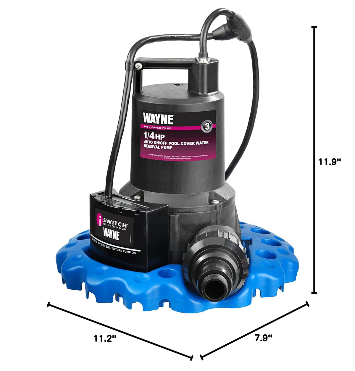 WAPC250 Reinforced Thermoplastic Pool Cover Pump Heavy Duty Submersible Water Removal Pump for Pool Covers