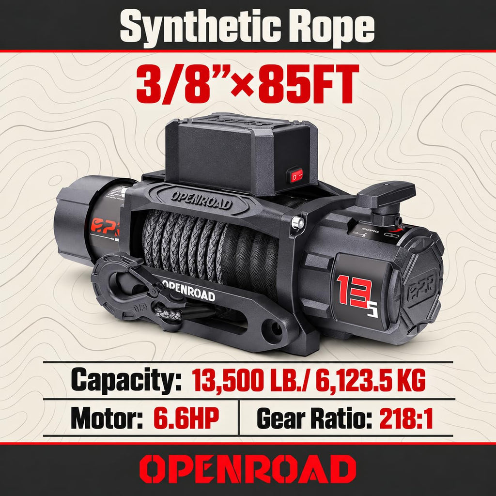 13500 lb Recovery Winch Synthetic Rope 2 Wireless Remotes IP68 Waterproof 12V for SUV Panther Series 3S