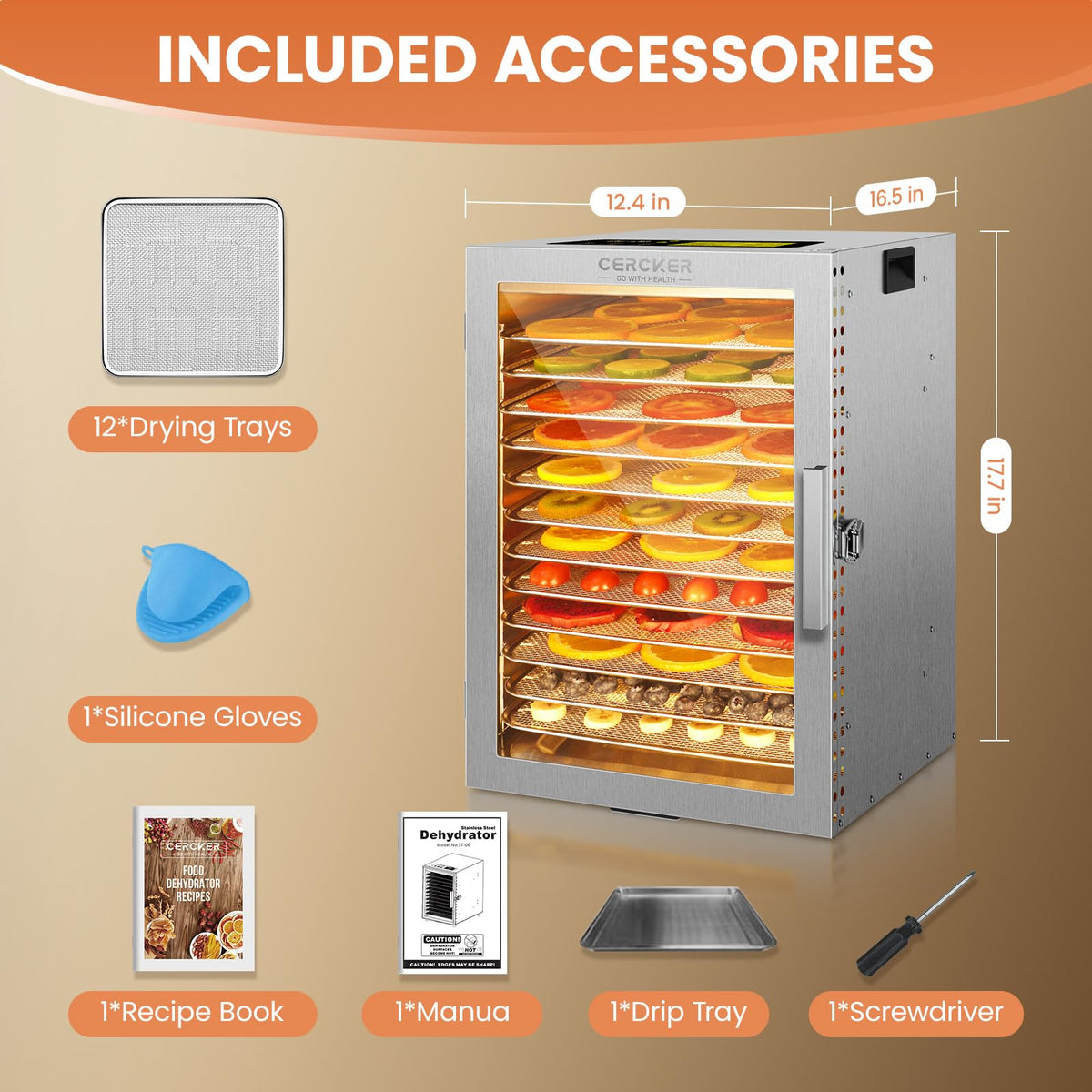 Food dehydrator machine with adjustable temperature 12 trays 800W food dryer for fruit meat herbs