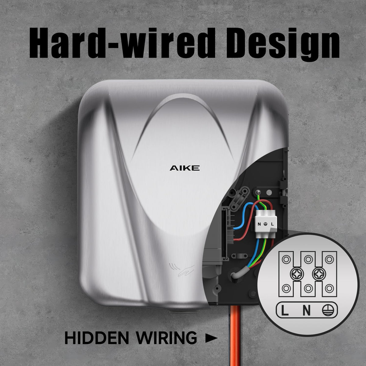 Elephant Power Electric Heavy Duty Hand Dryer for Commercial Bathroom Brushed Stainless Steel Model AK2812