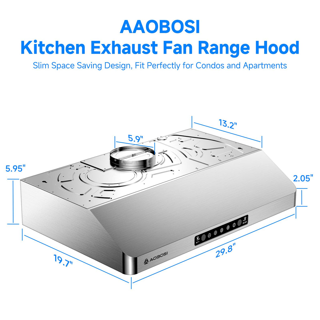 30 Inch Under Cabinet Range Hood Stainless Steel Kitchen Vent Hood Exhaust Fan for Home Kitchen