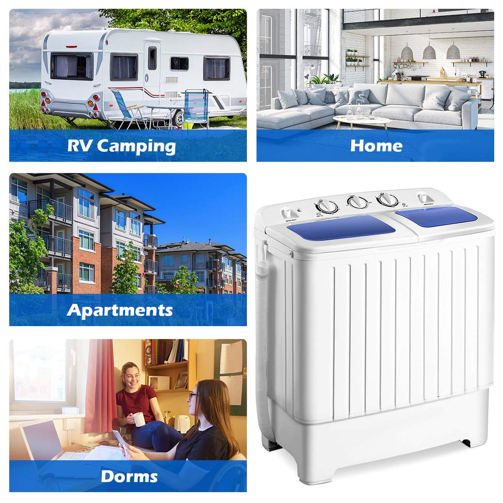 Portable mini compact twin tub washing machine 20lbs washer and spinner for apartments dorms RVs blue white
