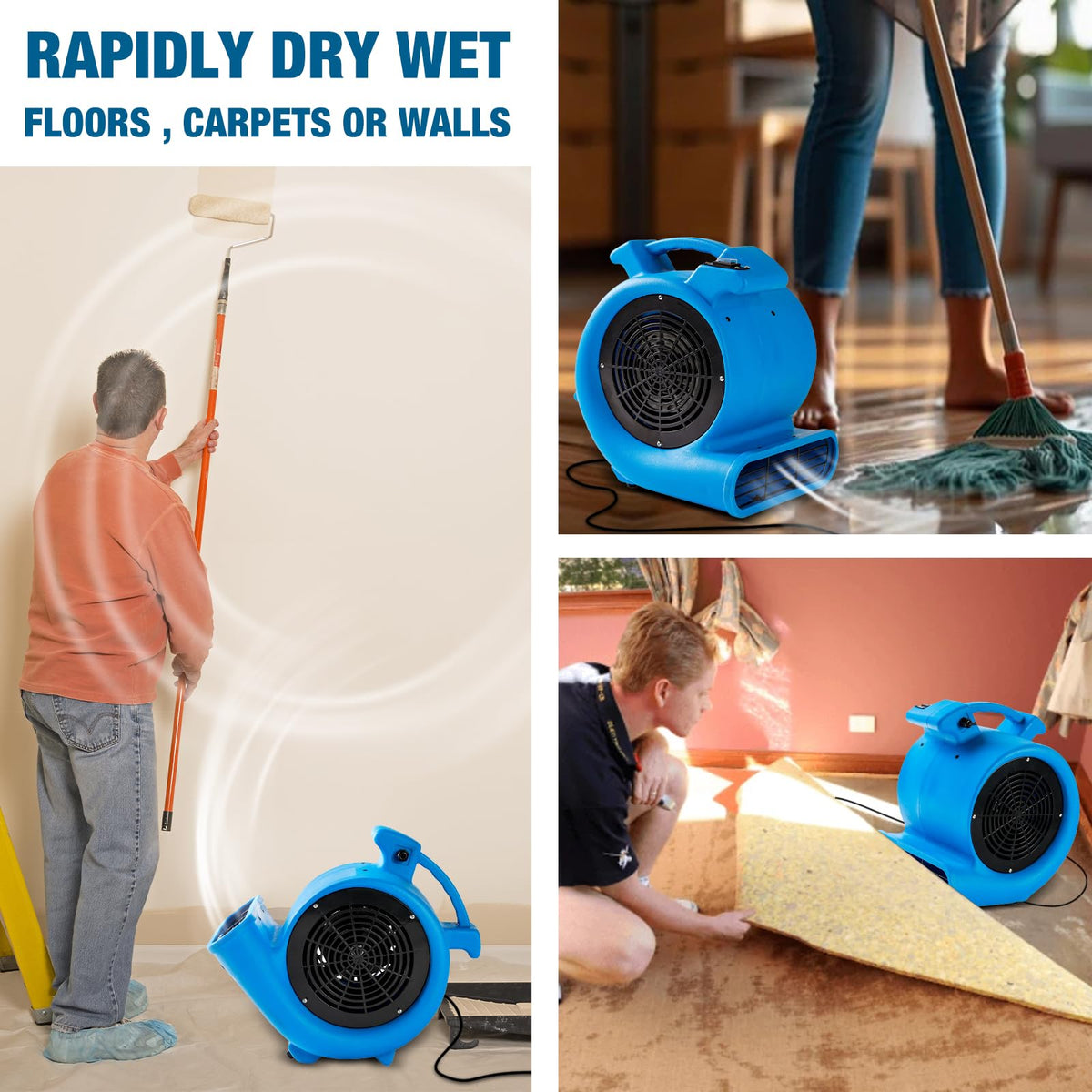 2200 CFM Half HP Commercial Air Mover Floor Drying Fan Heavy Duty Blower for Home and Commercial Use