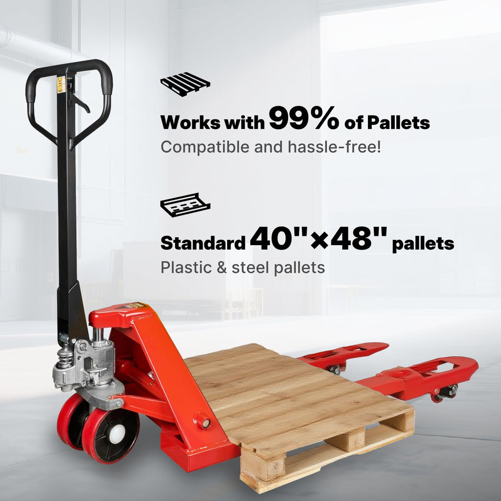 Manual Pallet Jack with 48 x 27 Inch Forks, 5,500 lb Capacity, PU Wheels
