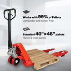 Manual Pallet Jack with 48 x 27 Inch Forks, 5,500 lb Capacity, PU Wheels