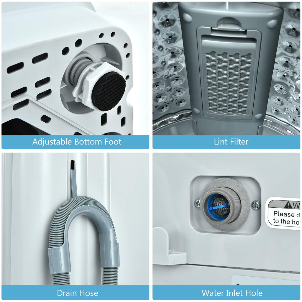 Fully Automatic 2 in 1 Portable Washing Machine 8.8lbs Spinner Combo 1.04 cu.ft 10 Programs Drain Pump