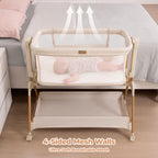 Bedside bassinet 3 in 1 rocking full mesh crib with mattress 6 height adjustable lockable wheels