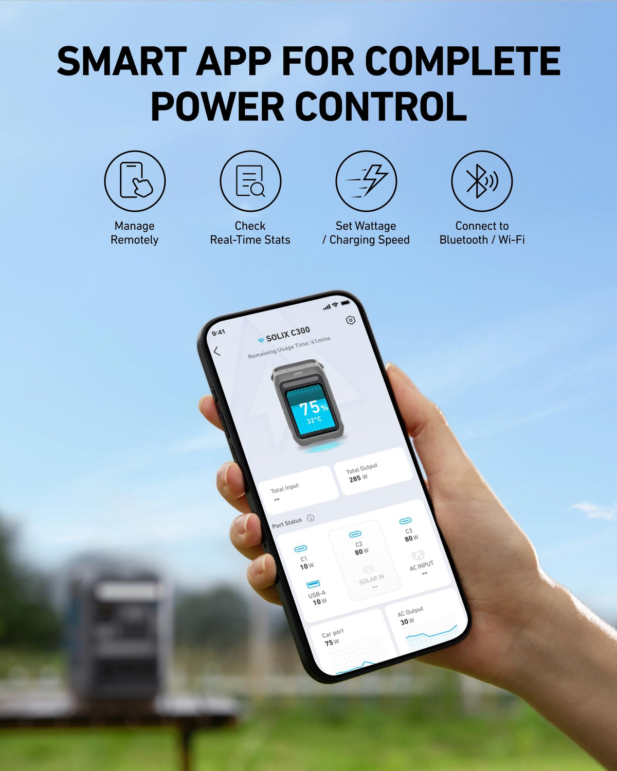 C300 portable power station 288Wh LiFePO4 battery 300W AC output solar generator for camping outdoor