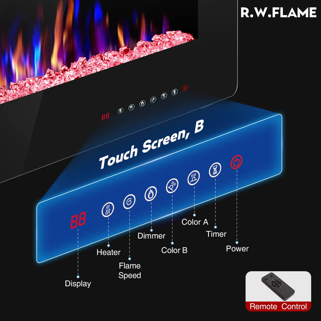 Modern Recessed and Wall Mounted Electric Fireplace 50 Inch Indoor Heater for Living Room Home