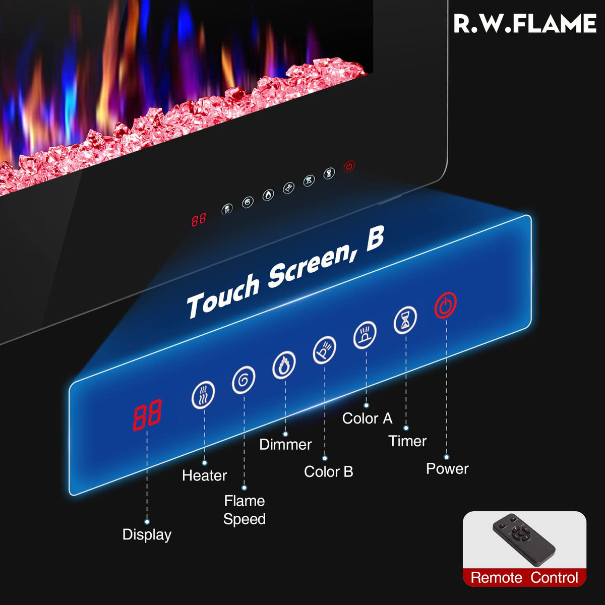 Modern Recessed and Wall Mounted Electric Fireplace 50 Inch Indoor Heater for Living Room Home