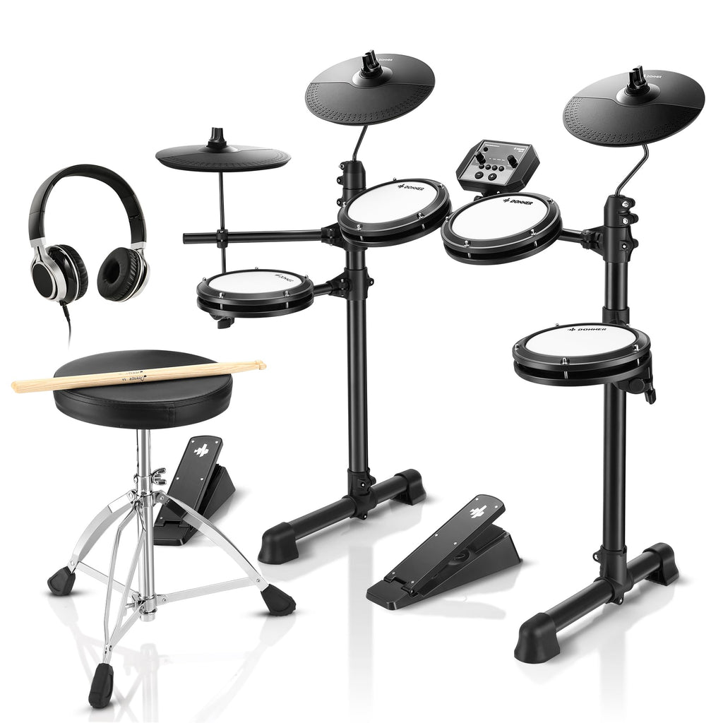 DED-80 Electronic Drum Set with 4 Quiet Mesh Pads 180+ Sounds 2 Pedals Throne Headphones Sticks Lessons
