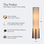 Parker Paper Lantern Floor Lamp 48 Inch Tall Wood Frame Asian Tower Shade for Bedroom Living Room Office Decor