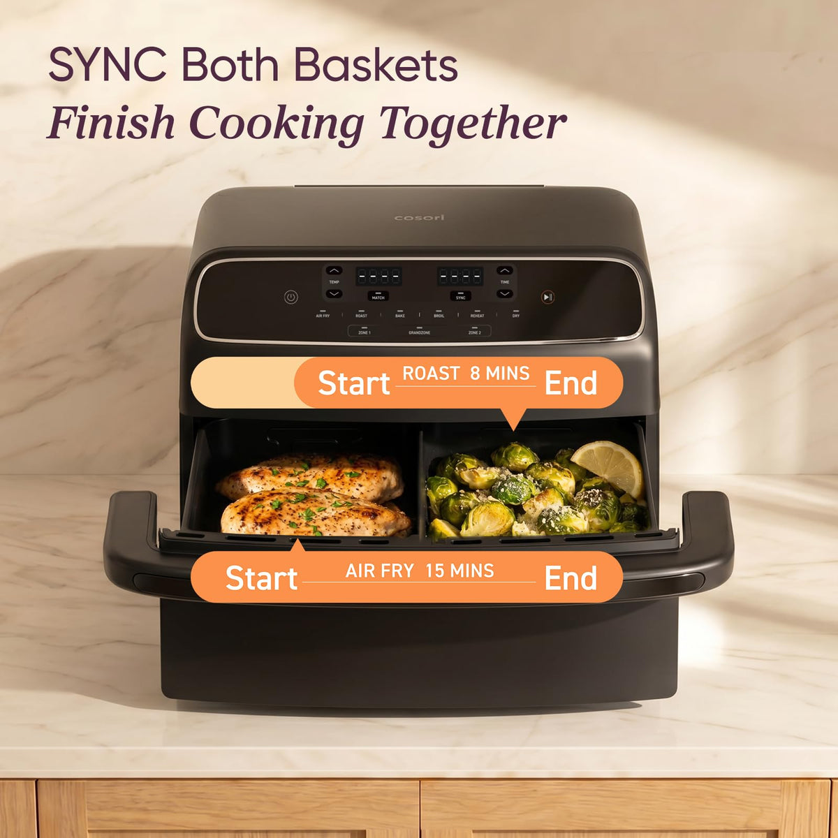 TWINFRY 9 QT Double Air Fryer with Removable Divider PFAS Free Ceramic Coating for Family Meals