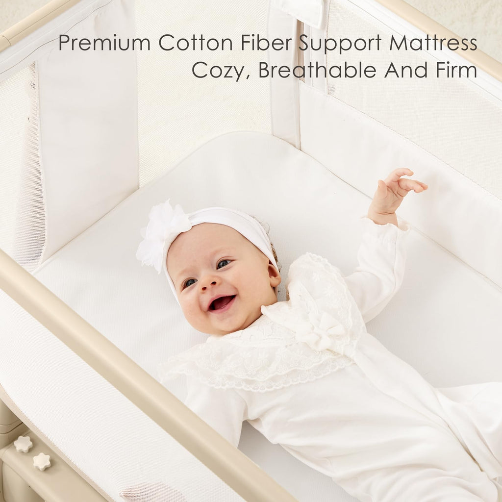 Electric Baby Bassinet Auto Rocking Bedside Sleeper 6 Heights Mattress Remote Control 5 Speeds 3 Timers Beige