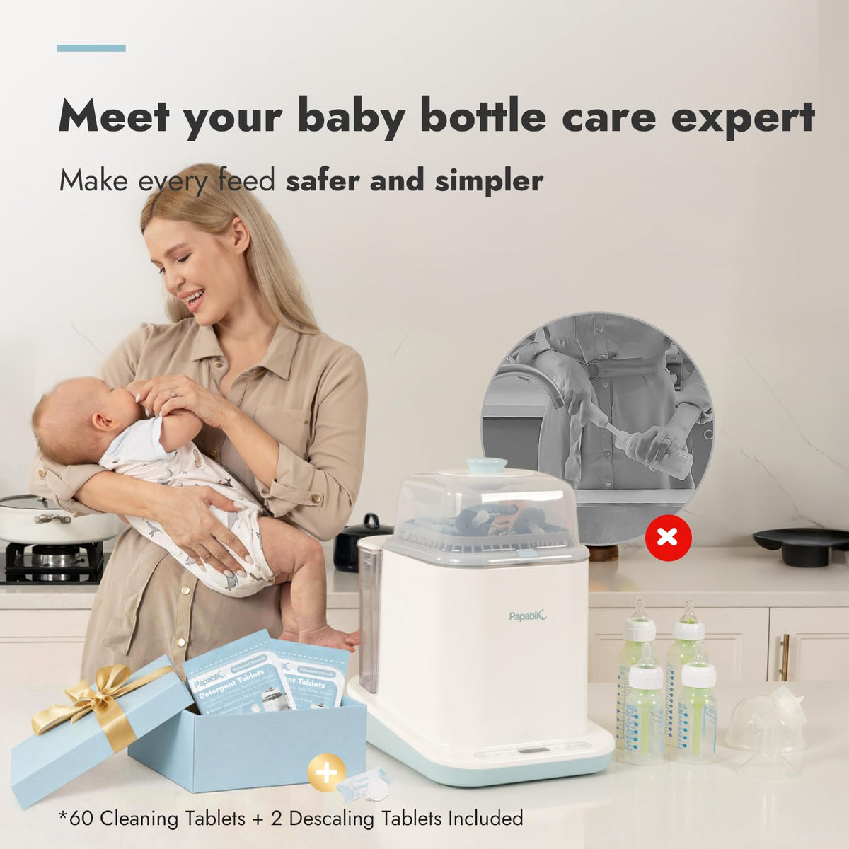 Bottle Washer Pro 4 in 1 Sterilizer Dryer for Bottles Pump Parts Baby Essentials with 60 Detergent Tablets