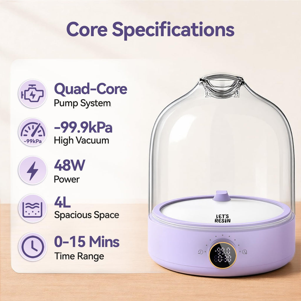 2026 Upgraded Quad Core Pump Resin Bubble Remover 99.9kPa Vacuum for Epoxy Casting Degassing