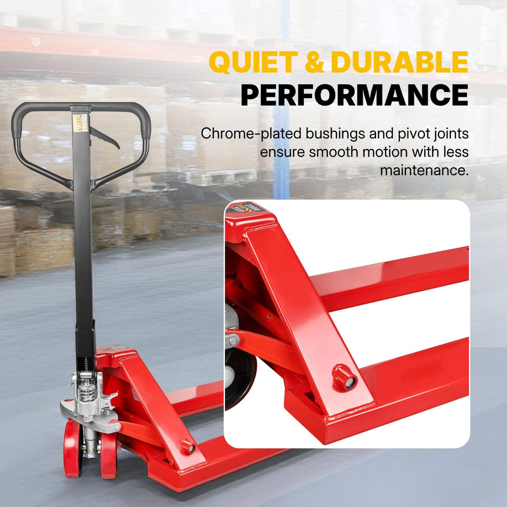 Manual Pallet Jack with 48 x 27 Inch Forks, 5,500 lb Capacity, PU Wheels