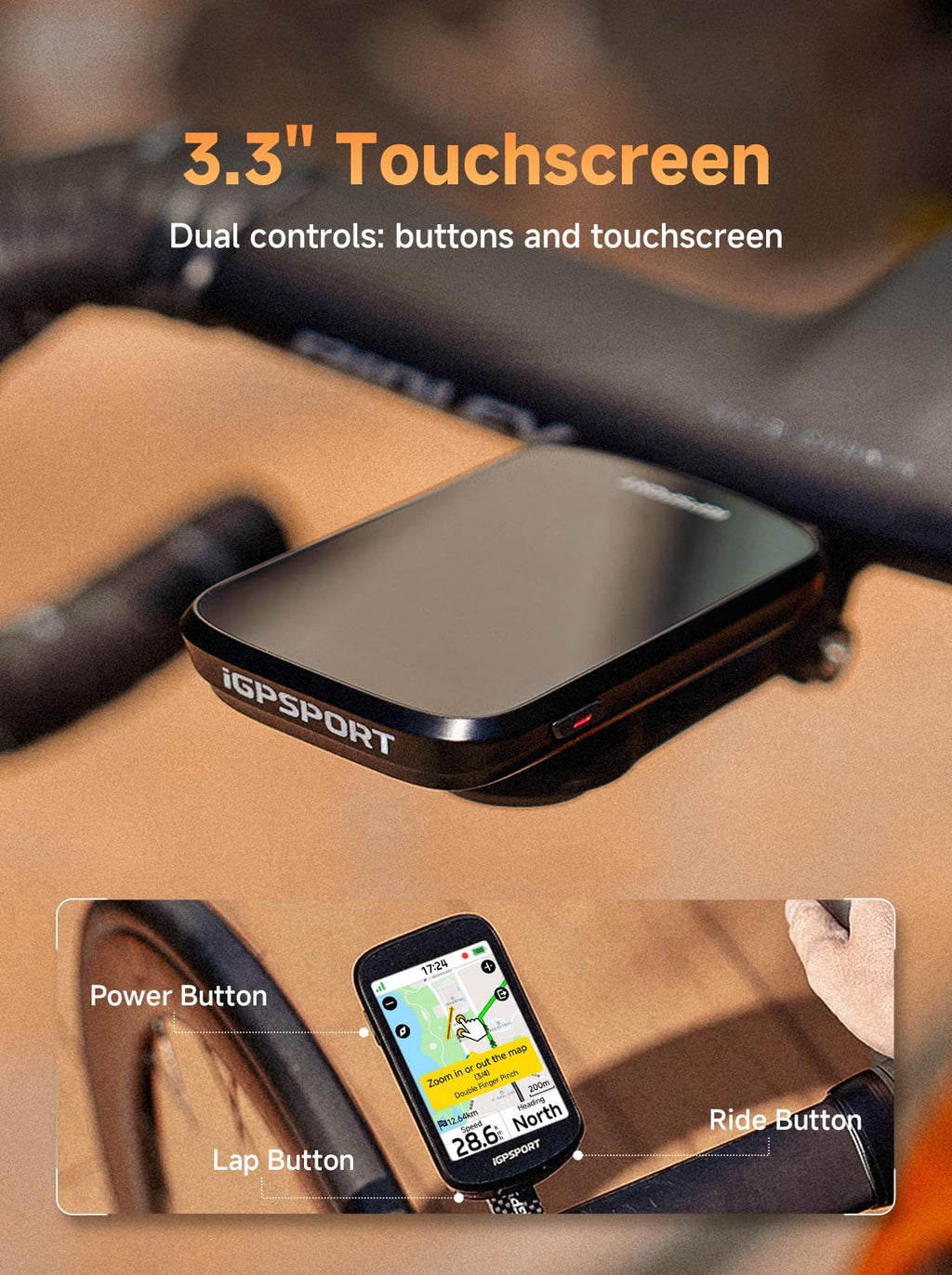 BSC500 GPS Bike Computer with 3.3 inch Touch Screen Map and Voice Navigation for Cycling Use