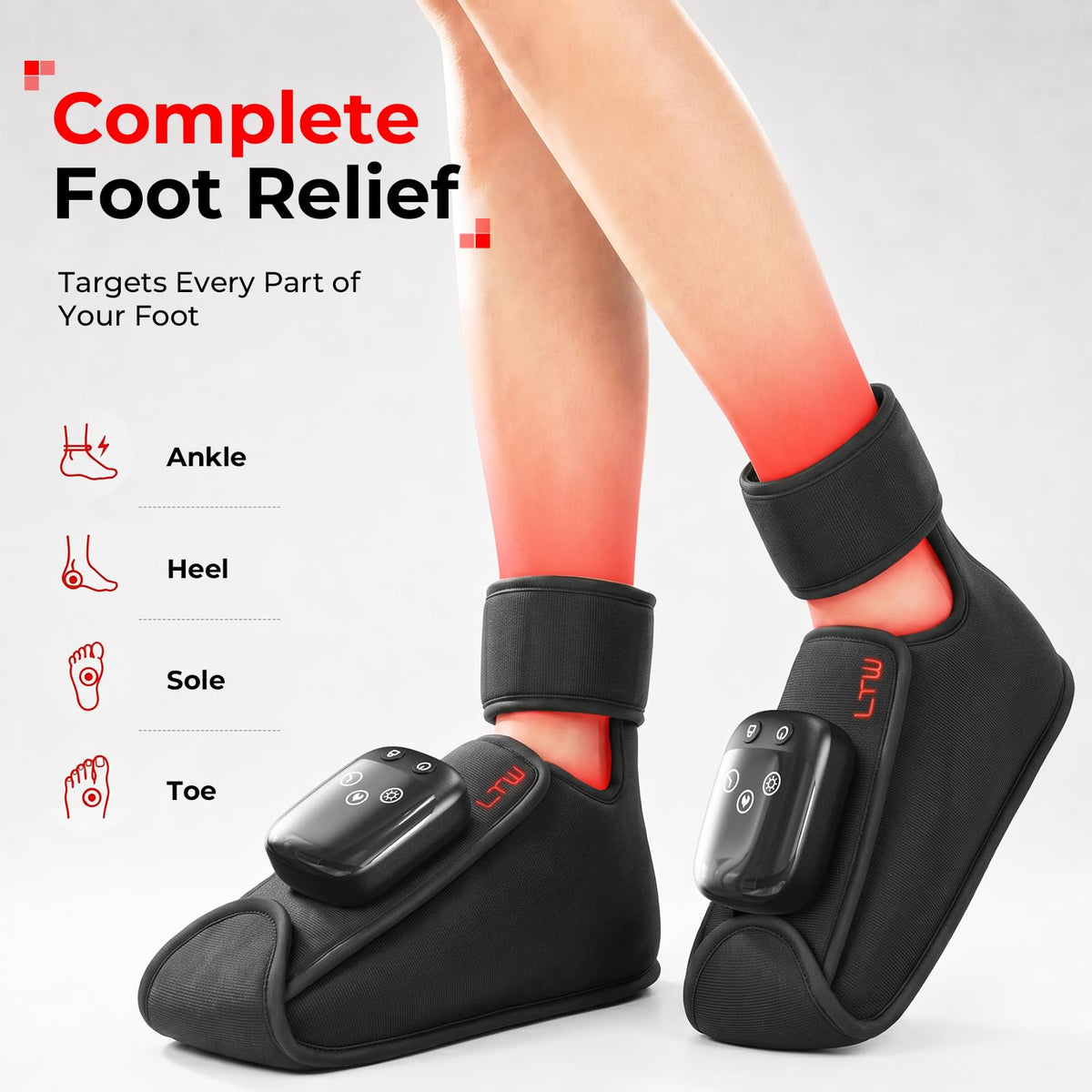 Red Light Therapy Foot Massager 101 LED Neuropathy Pain Relief 660nm 850nm 3 Heat 5 Intensity Pulse Cordless