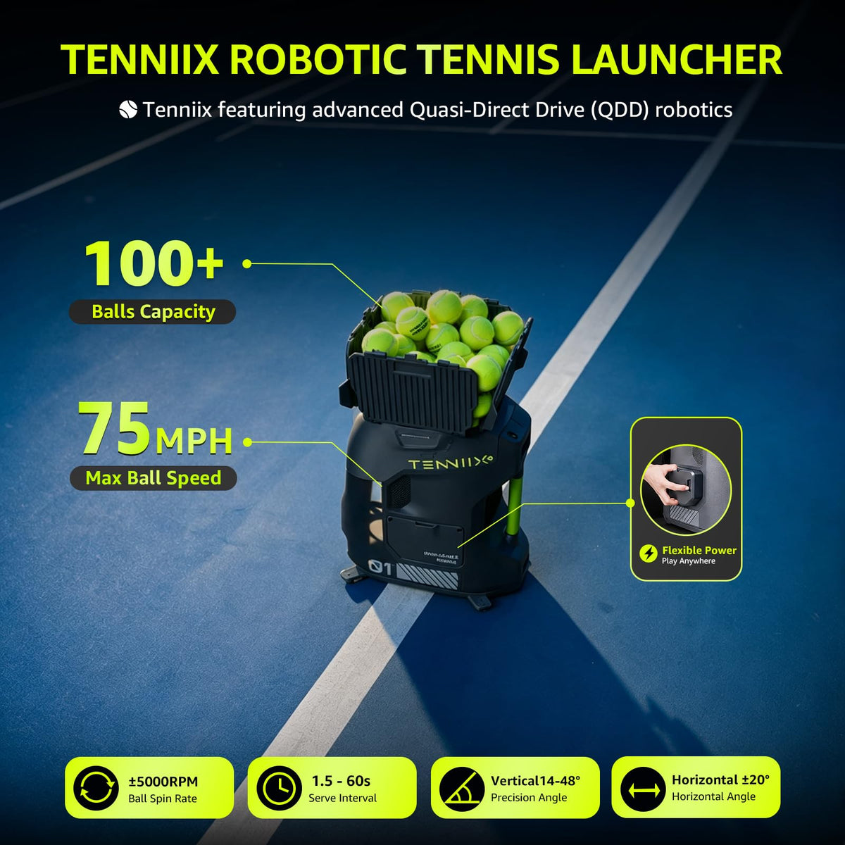 Portable tennis ball machine 18.7LB lightweight tennis robot for beginner training and practice
