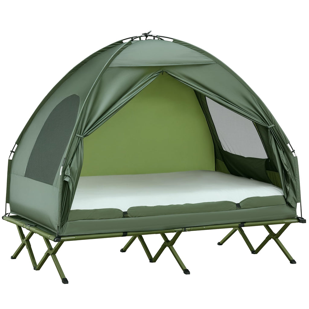 2 Person Cot Tent 4 in 1 Elevated Bed Combo with Air Mattress Portable Camping Outdoor Sleeping Solution