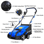 16 Inch Electric Dethatcher Scarifier 15A Copper Motor 5 Position Depth Adjust 14.5 gal Bag 2 in 1 Walk Behind