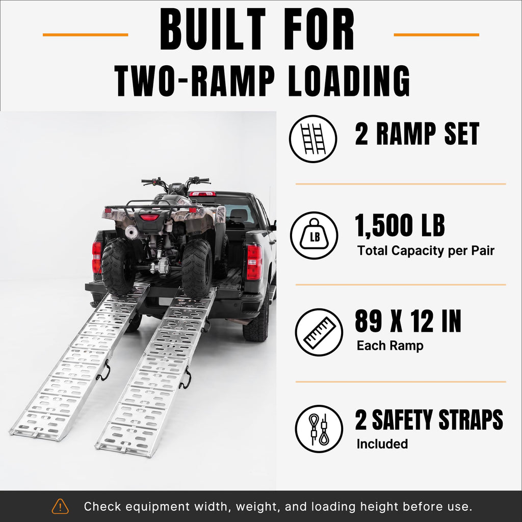 7.5 Ft Aluminum Loading Ramps for Pickup Trucks and ATVs, 2 Pack