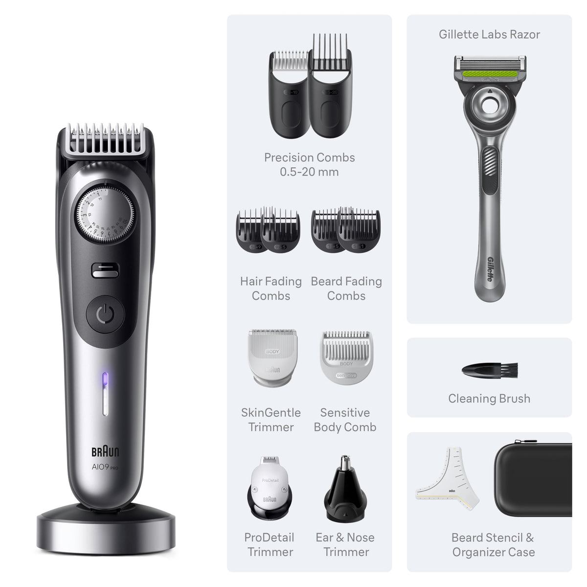 All in One Series 9 PRO Electric Beard Trimmer Hair Clipper Shaver Razor Face Hair Body AIO 9570 Cordless