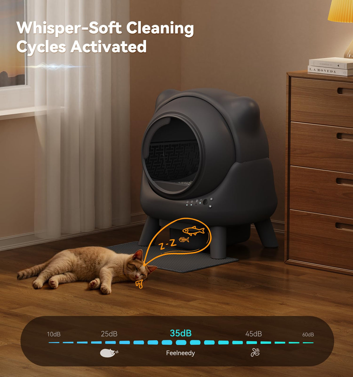 Auto Self Cleaning Litter Box Odor Control Robot Cat Ear 65L App Monitor Multi Cat Safety Sensor 1 Trash Bag