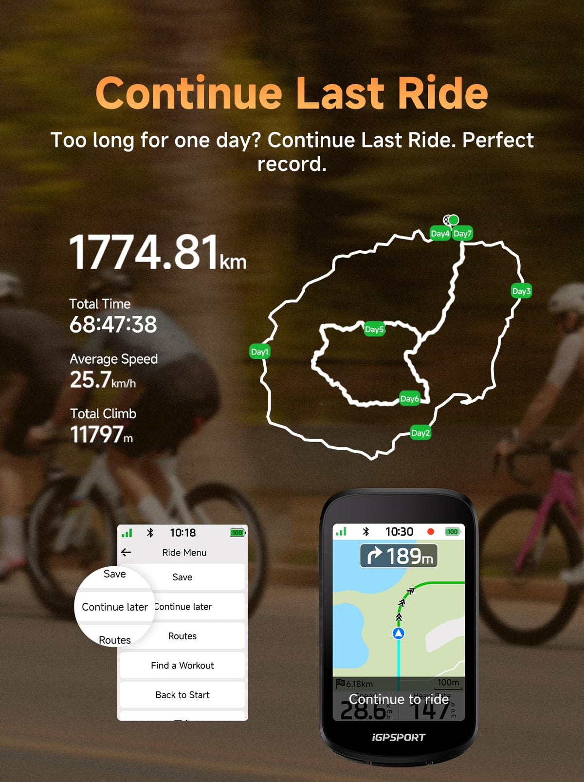 BSC500 GPS Bike Computer with 3.3 inch Touch Screen Map and Voice Navigation for Cycling Use