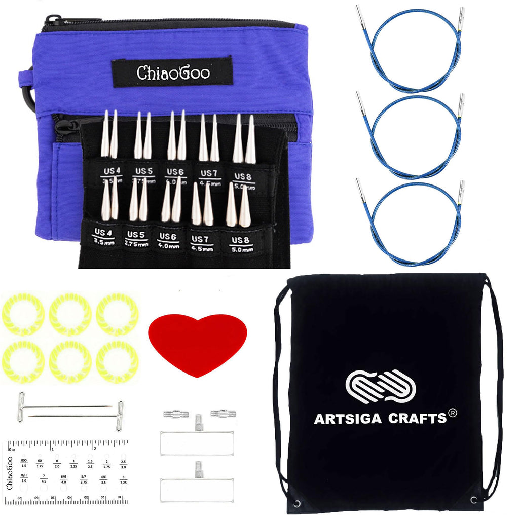 Twist Shorties blue 2 and 3 inch 7230-S interchangeable stainless steel knitting needle set