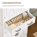 Storage Cabinet Pantry with 2 Adjustable Shelves Large Drawer 4 Doors Bathroom Kitchen Living Room White
