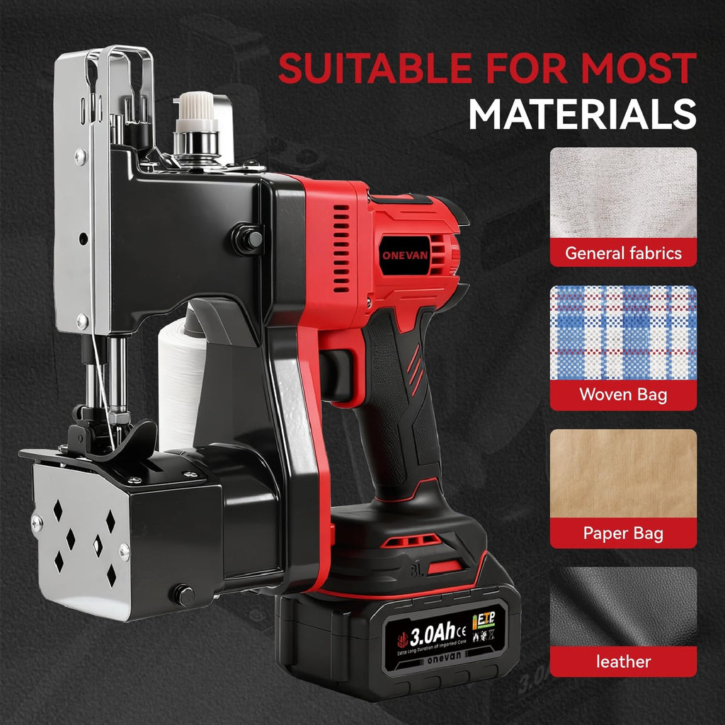 Cordless Bag Sewing Machine with 2x3.0Ah Batteries Portable Electric Handheld Stitcher for Fabric