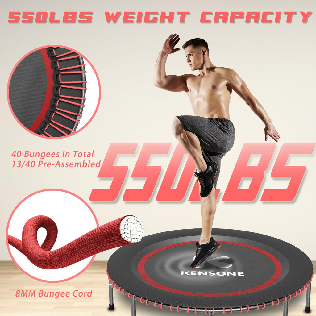 Foldable Bungee Rebounder Trampoline for Adults with Handlebar Indoor Outdoor Home Gym Fitness Exercise