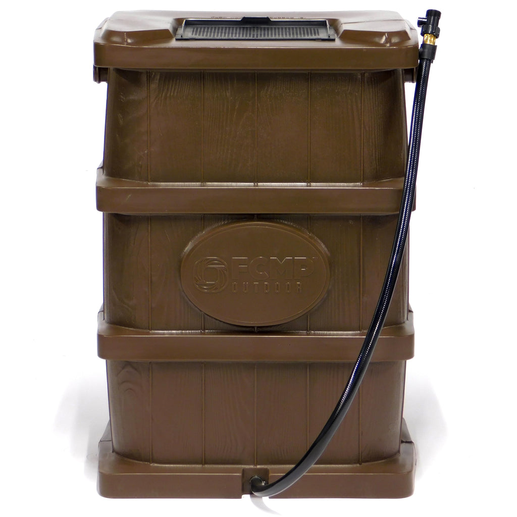 Outdoor slim line design rain barrel 45 gallon brown space saving water collection durable