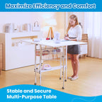 Folding adjustable height sewing craft table with drawers white home hobby workstation desk