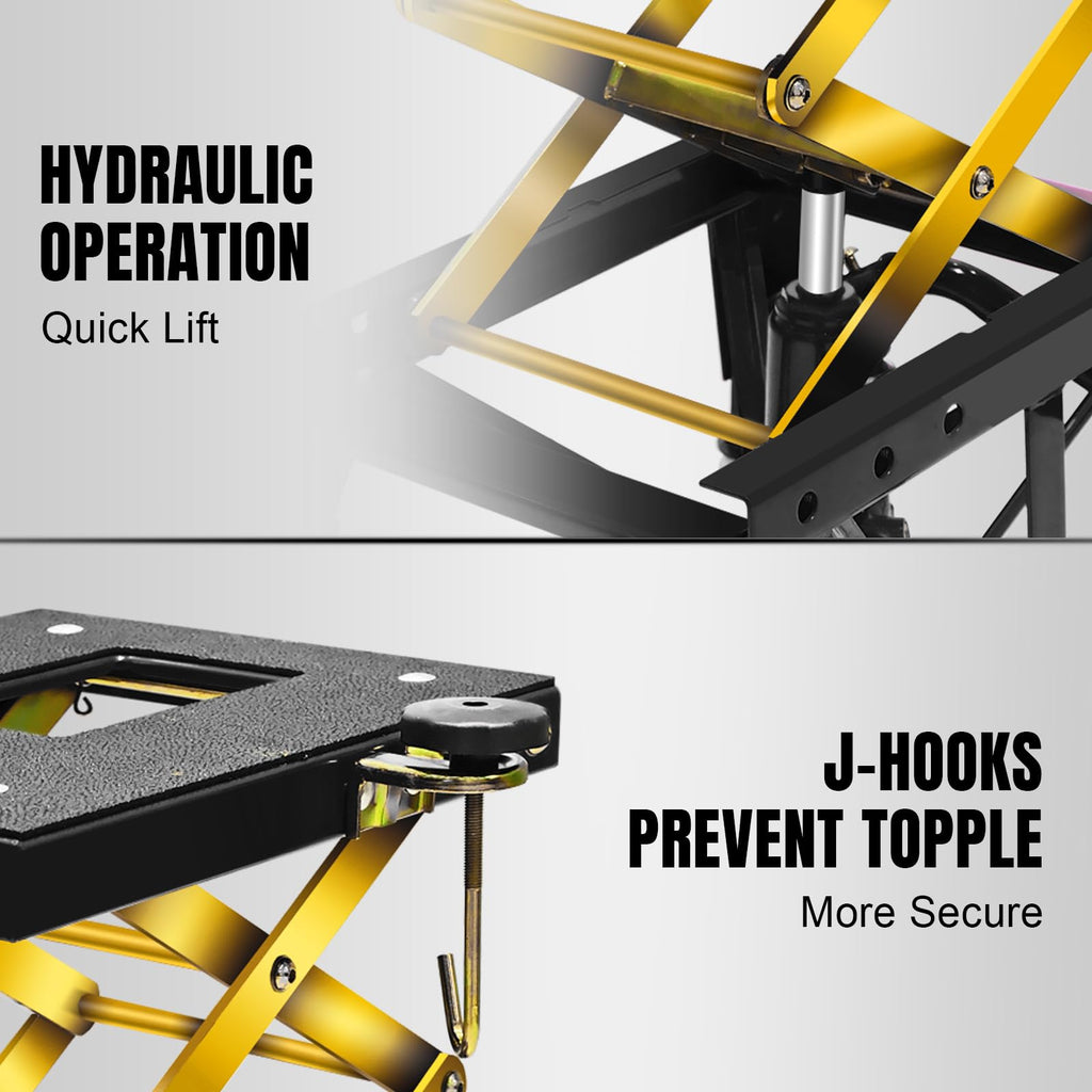 350 Lbs Motorcycle Lift Jack Table Hydraulic Foot Operated Scissor Lift for Bike Stand 4 Wheels Black